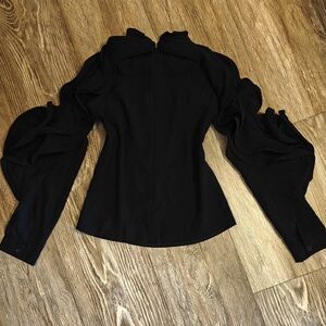 Chic Black Women's Blouse with Ruffled Sleeves